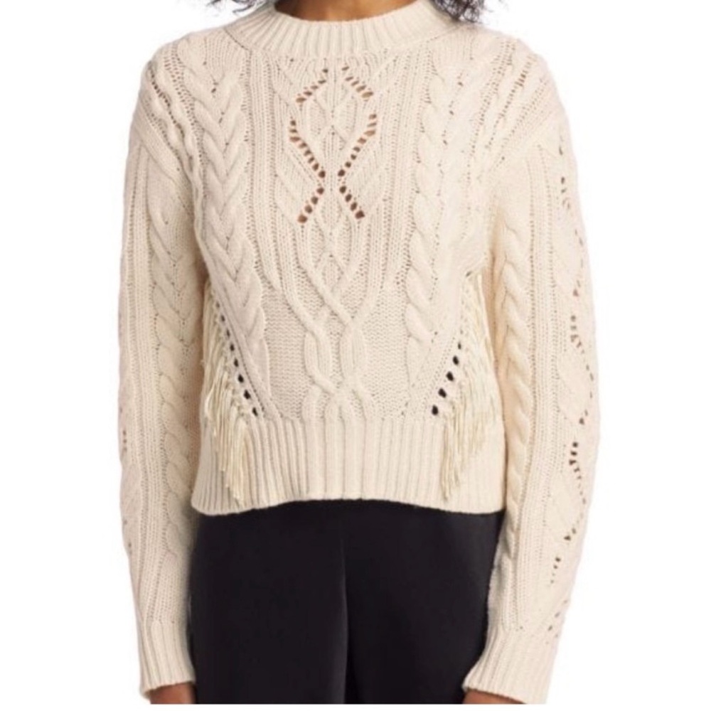 Vince Fringed Cream size XL Wool- Cashmere Cable chunky Knit Sweater